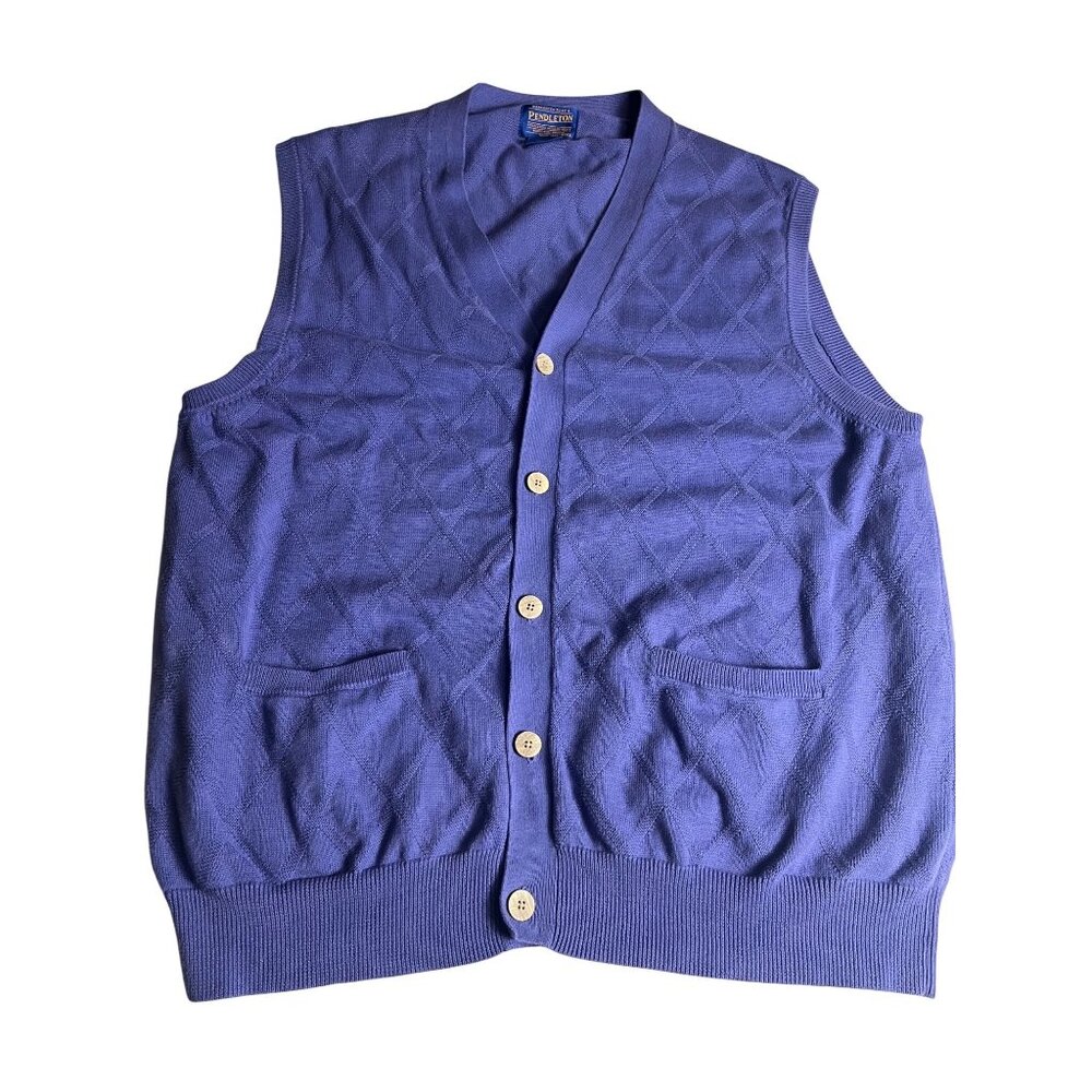 Pendleton Mens 2XL purple Button-Front Sweater Vest Cotton Diamond Pattern